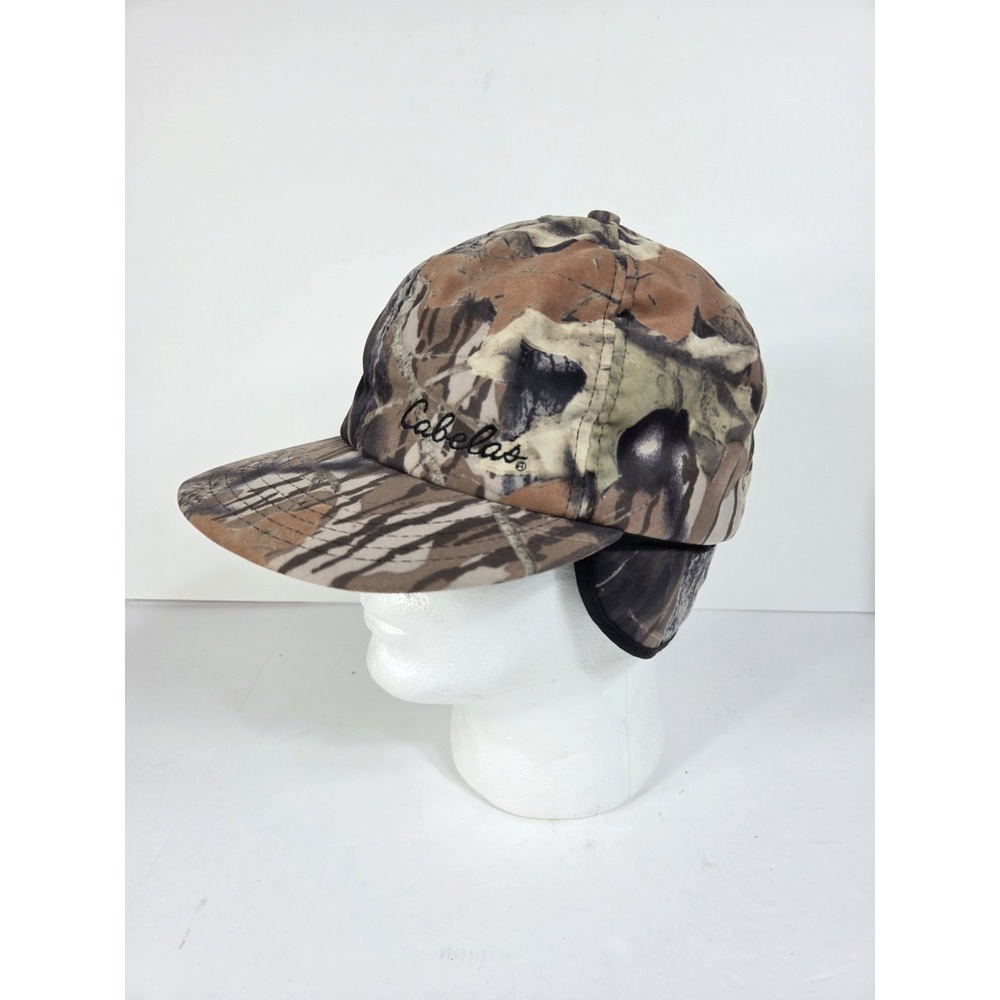 Vtg 90s Cabelas Hat Cap Fitted  Camo Hunting Ear Flap Lined Sz M WINTER USA Made